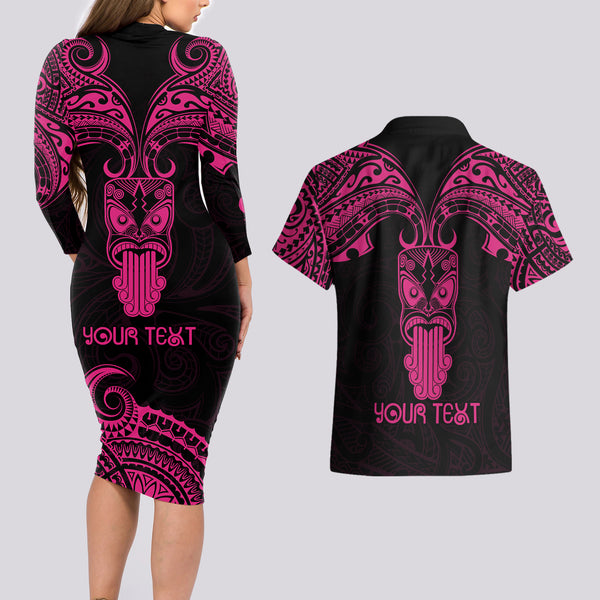 Personalised New Zealand Te Reo Maori Couples Matching Off Shoulder Maxi Dress and Long Sleeve Button Shirts Kia Kaha Maori Language Week Purple Style LT9 main image 0