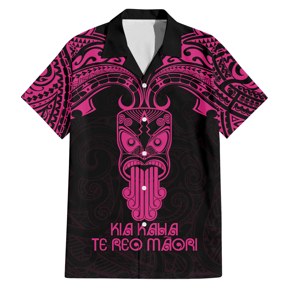 Personalised New Zealand Te Reo Maori Family Matching Mermaid Dress and Hawaiian Shirt Kia Kaha Maori Language Week Pink Style LT9 Dad's Shirt - Short Sleeve Pink - Polynesian Pride