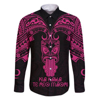 Personalised New Zealand Te Reo Maori Family Matching Summer Maxi Dress and Hawaiian Shirt Kia Kaha Maori Language Week Pink Style LT9 Dad's Shirt - Long Sleeve Pink - Polynesian Pride