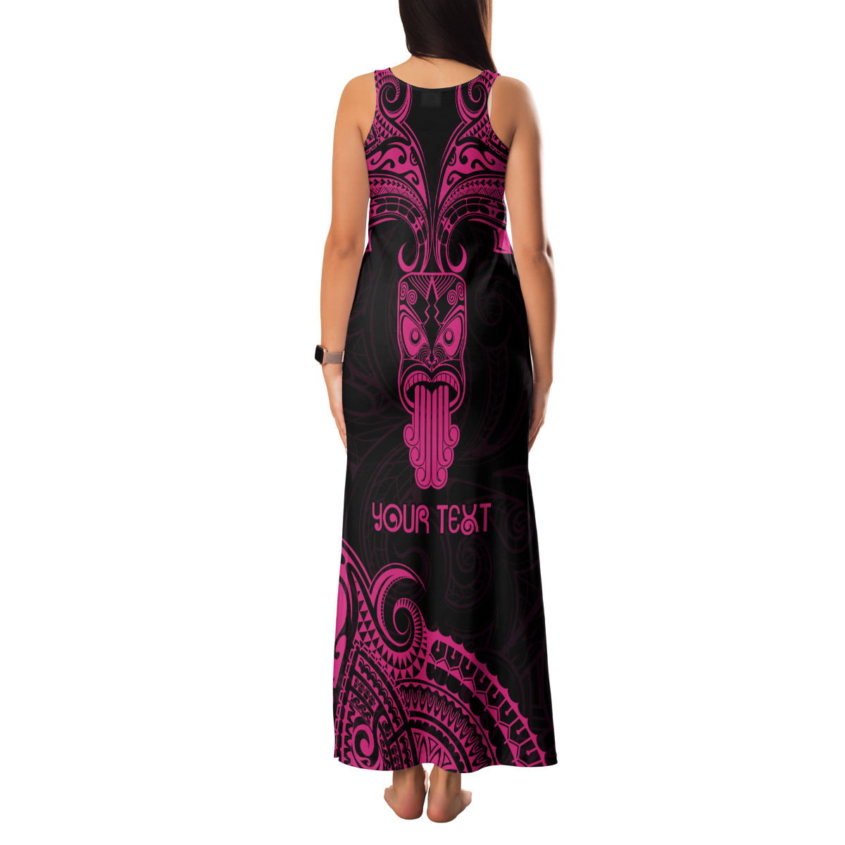 Personalised New Zealand Te Reo Maori Family Matching Tank Maxi Dress and Hawaiian Shirt Kia Kaha Maori Language Week Pink Style LT9 - Polynesian Pride