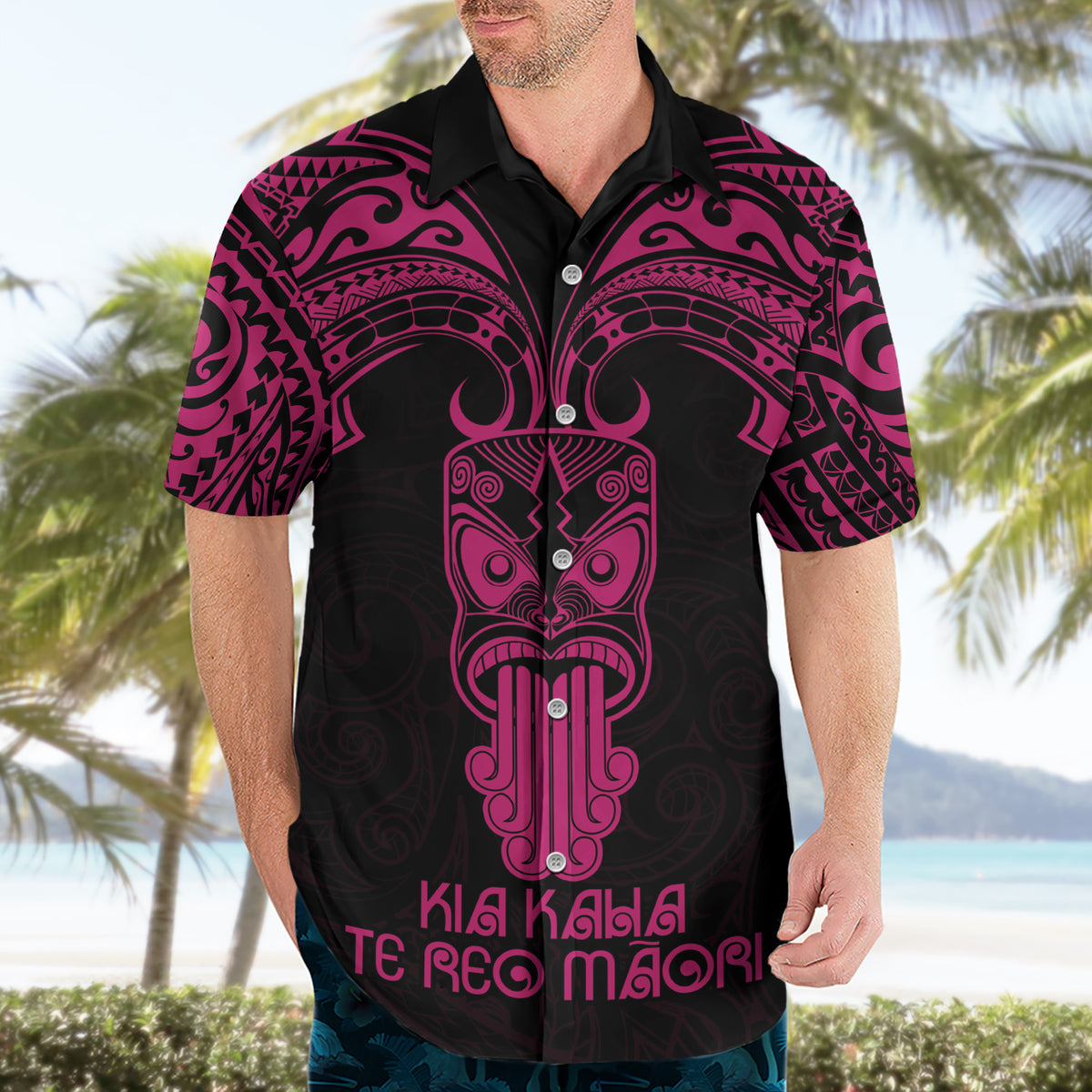 Personalised New Zealand Te Reo Maori Hawaiian Shirt Kia Kaha Maori Language Week Pink Style LT9 - Polynesian Pride