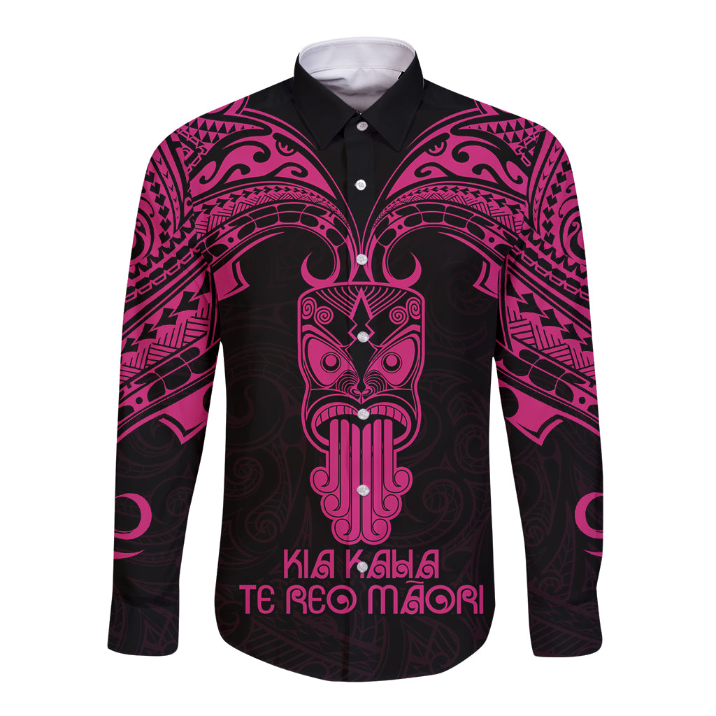 Personalised New Zealand Te Reo Maori Long Sleeve Button Shirt Kia Kaha Maori Language Week Pink Style LT9 Unisex Pink - Polynesian Pride