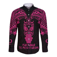 Personalised New Zealand Te Reo Maori Long Sleeve Button Shirt Kia Kaha Maori Language Week Pink Style LT9 Unisex Pink - Polynesian Pride