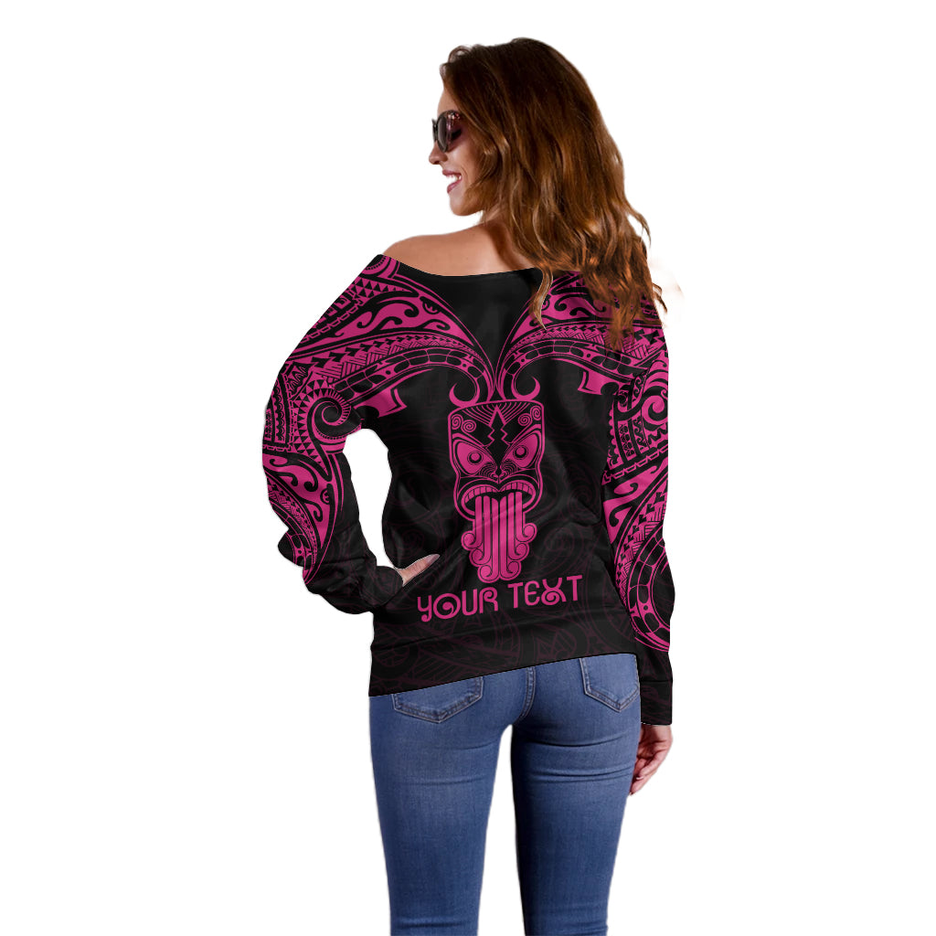 Personalised New Zealand Te Reo Maori Off Shoulder Sweater Kia Kaha Maori Language Week Pink Style LT9 - Polynesian Pride