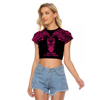 Personalised New Zealand Te Reo Maori Raglan Cropped T Shirt Kia Kaha Maori Language Week Pink Style LT9 Female Pink - Polynesian Pride