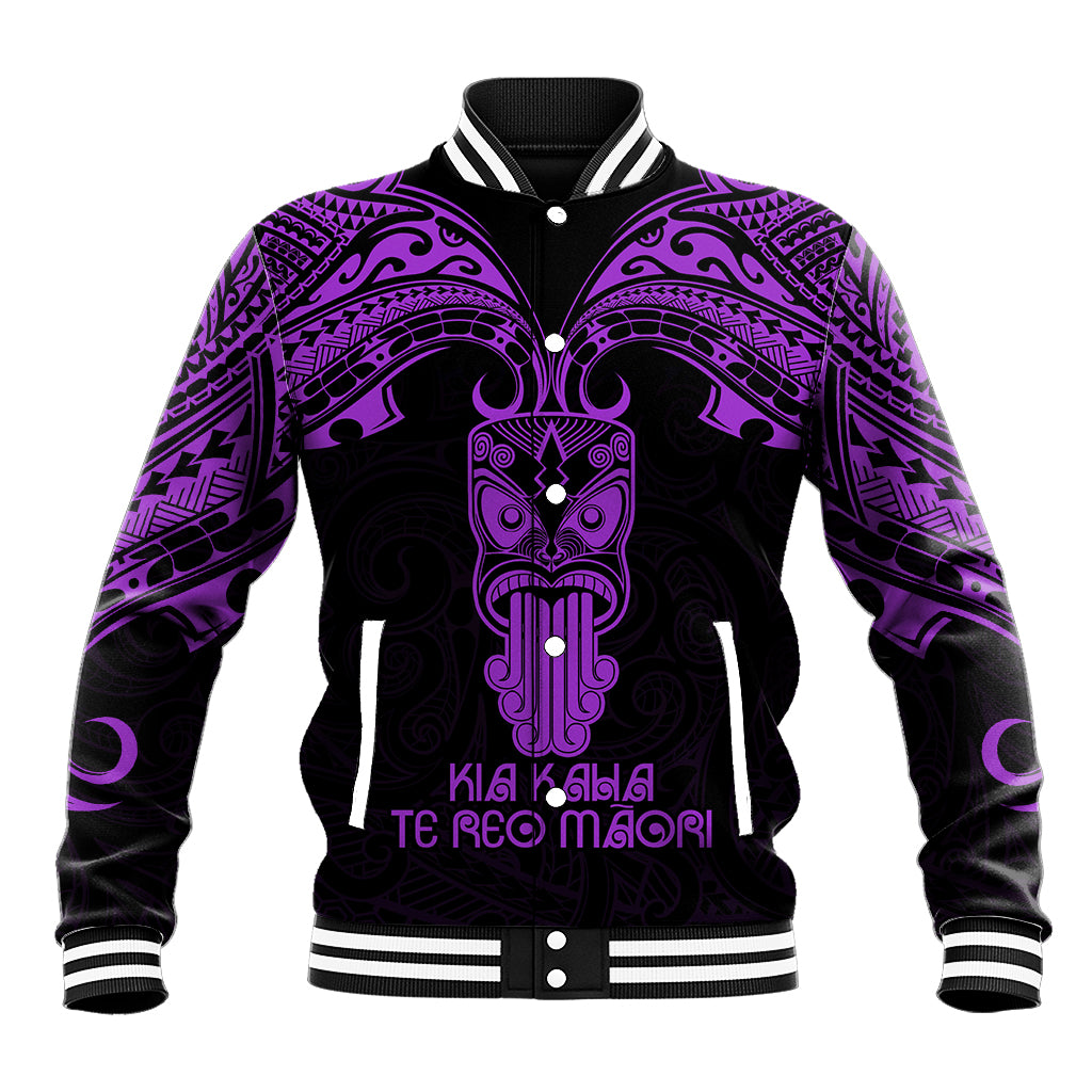 Personalised New Zealand Te Reo Maori Baseball Jacket Kia Kaha Maori Language Week Purple Style LT9 Unisex Purple - Polynesian Pride