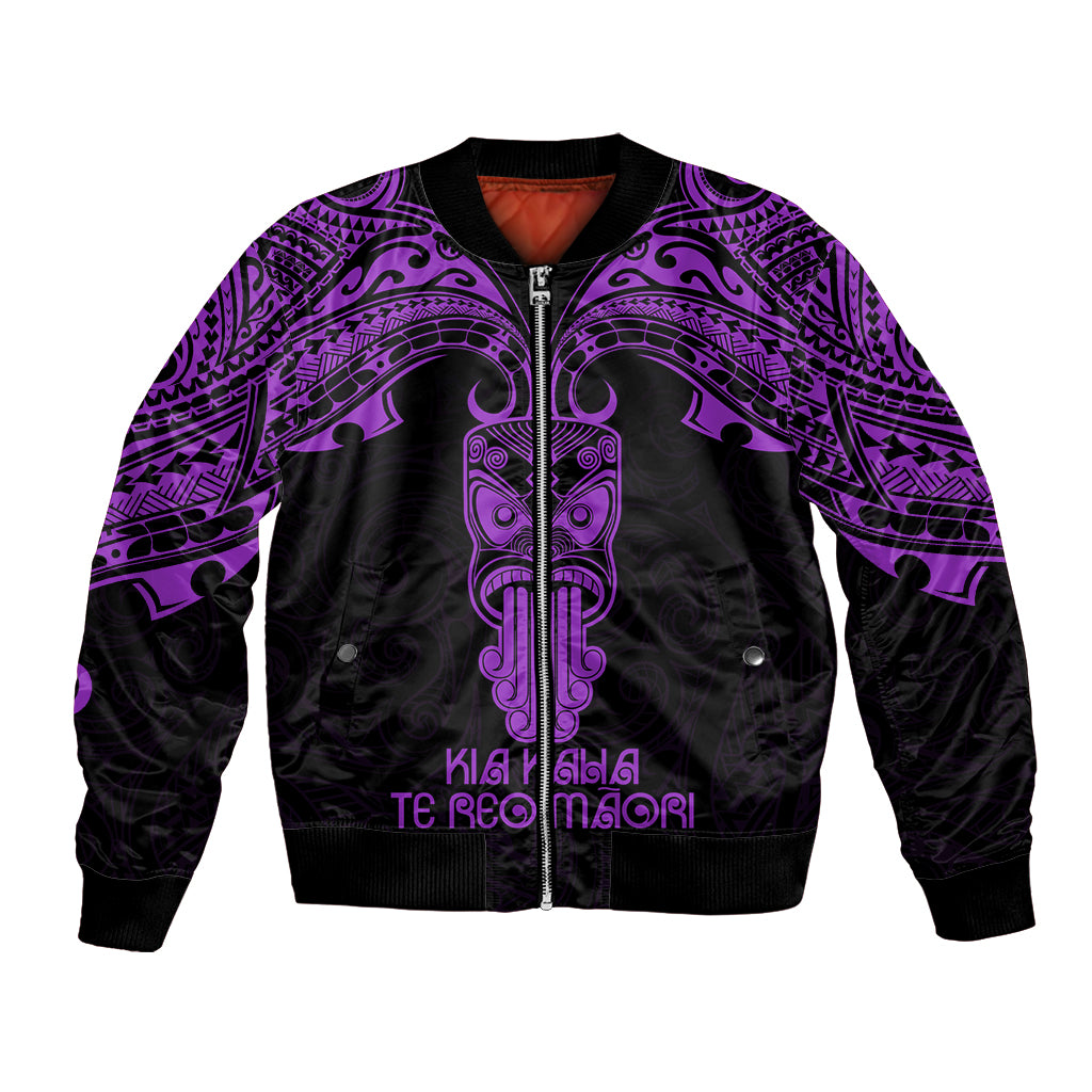 Personalised New Zealand Te Reo Maori Bomber Jacket Kia Kaha Maori Language Week Purple Style LT9 Unisex Purple - Polynesian Pride