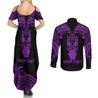 Personalised New Zealand Te Reo Maori Couples Matching Summer Maxi Dress and Long Sleeve Button Shirts Kia Kaha Maori Language Week Purple Style LT9 - Polynesian Pride