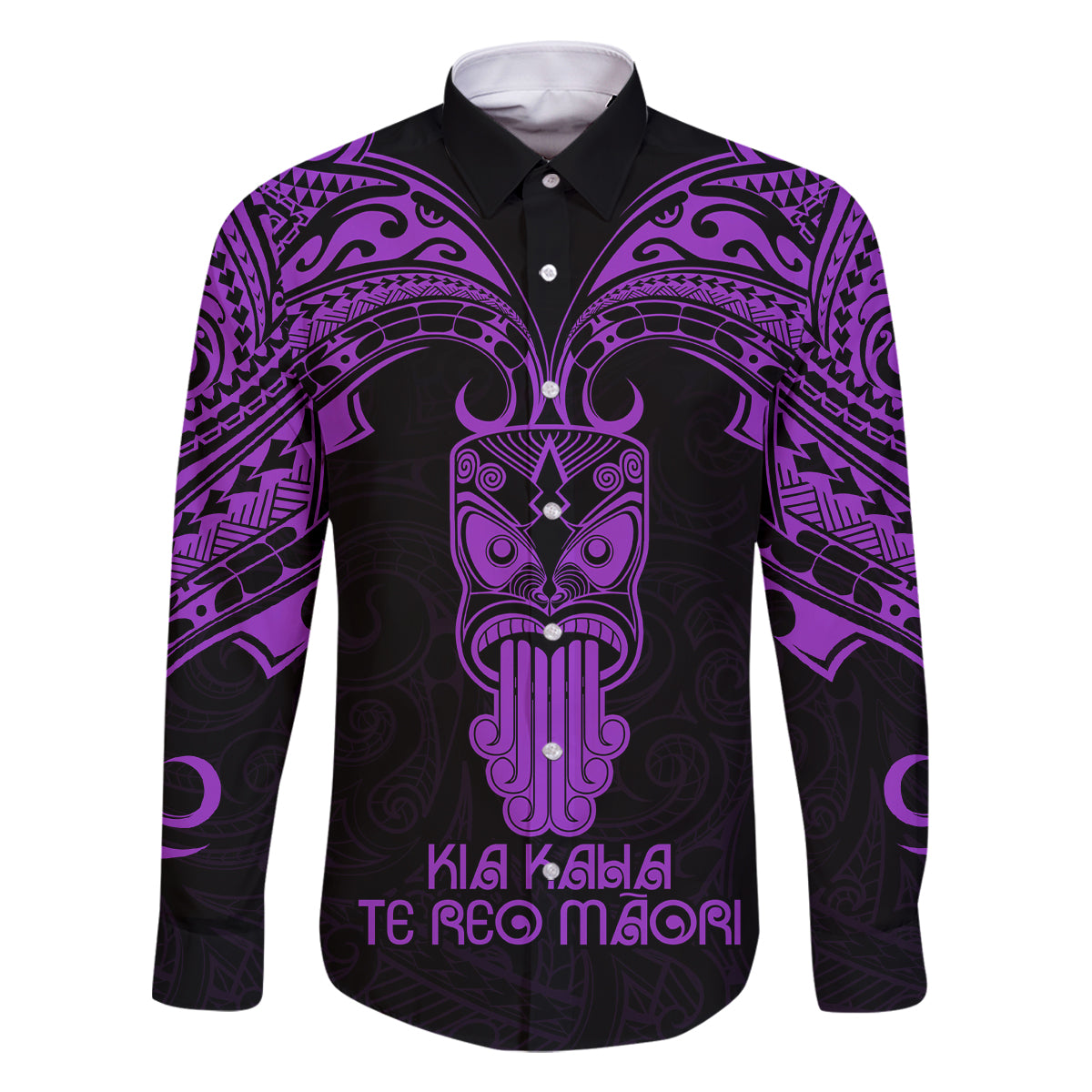 Personalised New Zealand Te Reo Maori Family Matching Mermaid Dress and Hawaiian Shirt Kia Kaha Maori Language Week Purple Style LT9 Dad's Shirt - Long Sleeve Purple - Polynesian Pride