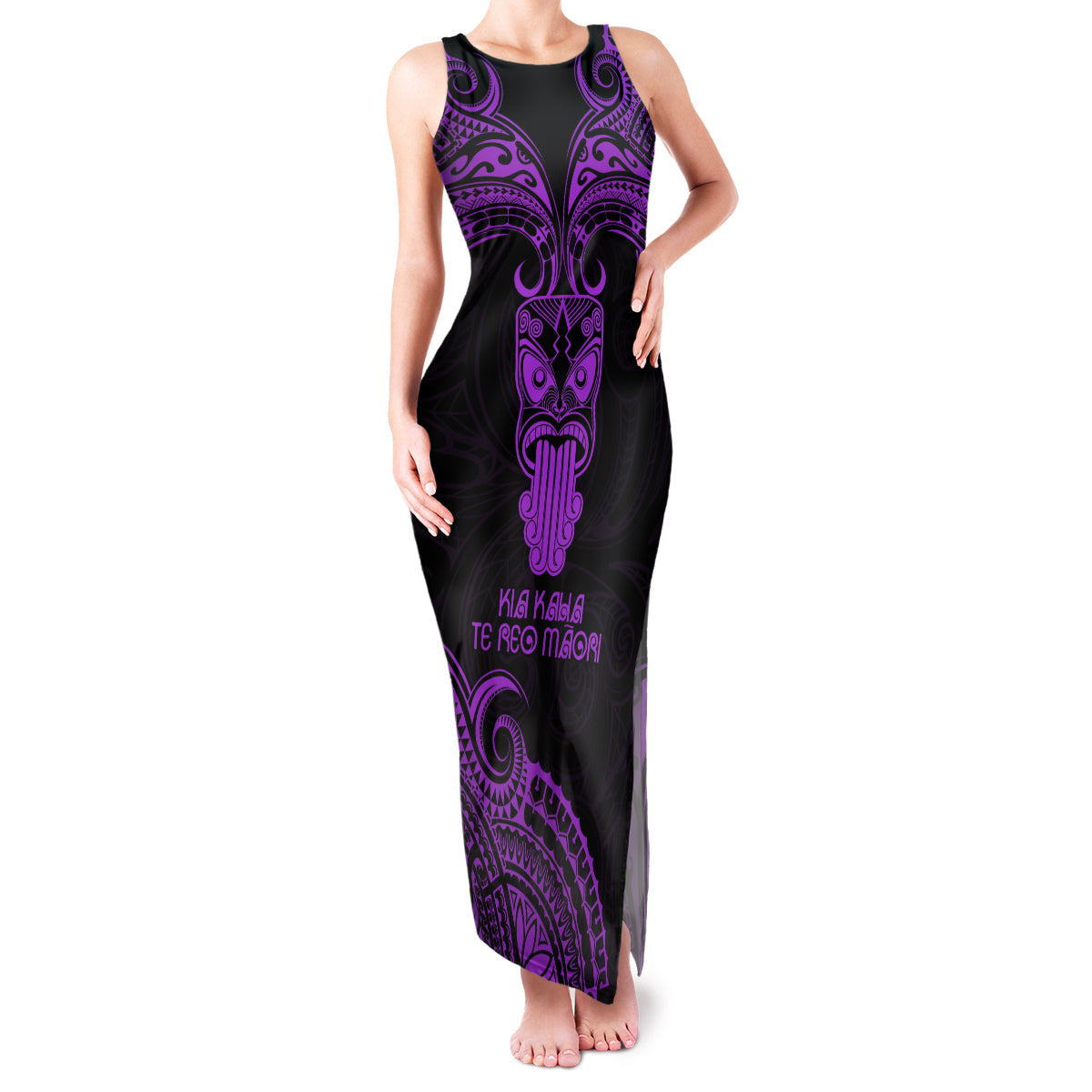Personalised New Zealand Te Reo Maori Family Matching Tank Maxi Dress and Hawaiian Shirt Kia Kaha Maori Language Week Purple Style LT9 Mom's Dress Purple - Polynesian Pride