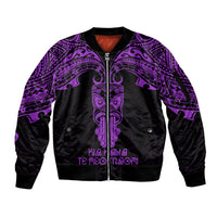 Personalised New Zealand Te Reo Maori Sleeve Zip Bomber Jacket Kia Kaha Maori Language Week Purple Style LT9 Unisex Purple - Polynesian Pride