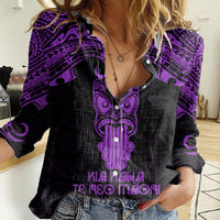 Personalised New Zealand Te Reo Maori Women Casual Shirt Kia Kaha Maori Language Week Purple Style LT9 Female Purple - Polynesian Pride