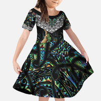 Personalised Maori Manaia Family Matching Short Sleeve Bodycon Dress and Hawaiian Shirt New Zealand Tribal Hei Matau Papua Shell LT9 Daughter's Dress Green - Polynesian Pride