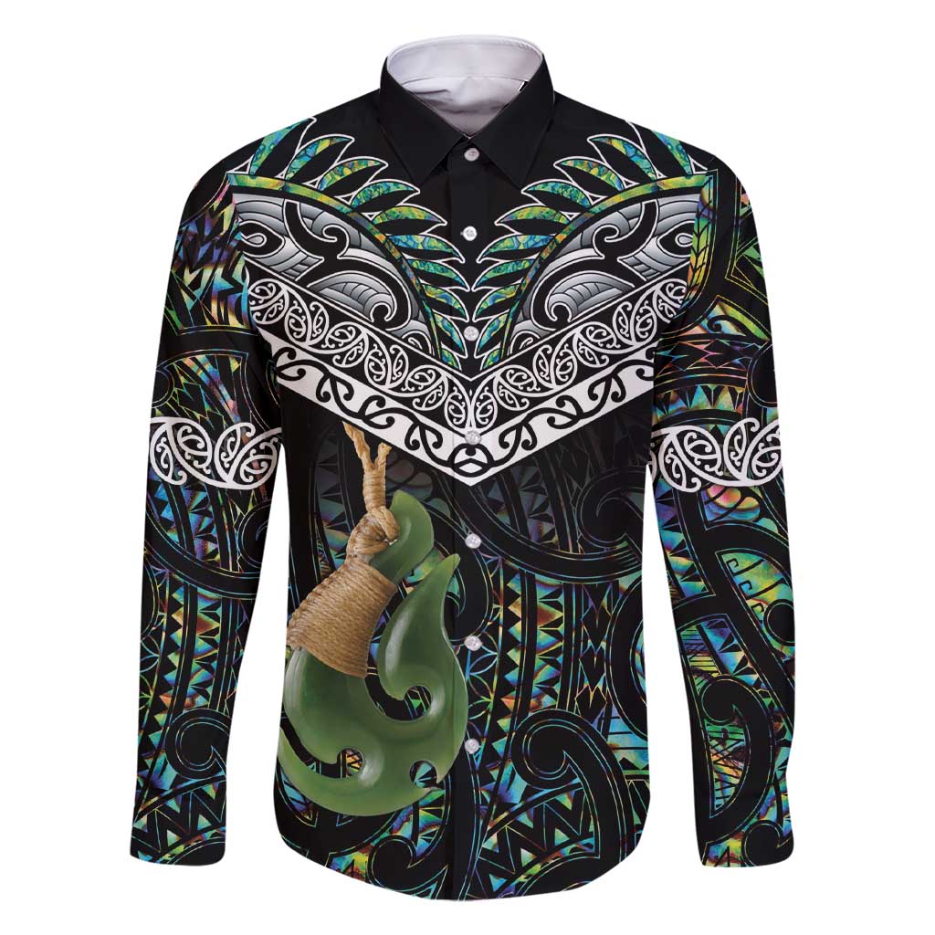 Personalised Maori Manaia Family Matching Short Sleeve Bodycon Dress and Hawaiian Shirt New Zealand Tribal Hei Matau Papua Shell LT9 Dad's Shirt - Long Sleeve Green - Polynesian Pride