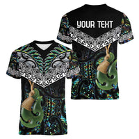 Personalised Maori Manaia Women V-Neck T-Shirt New Zealand Tribal Hei Matau Papua Shell