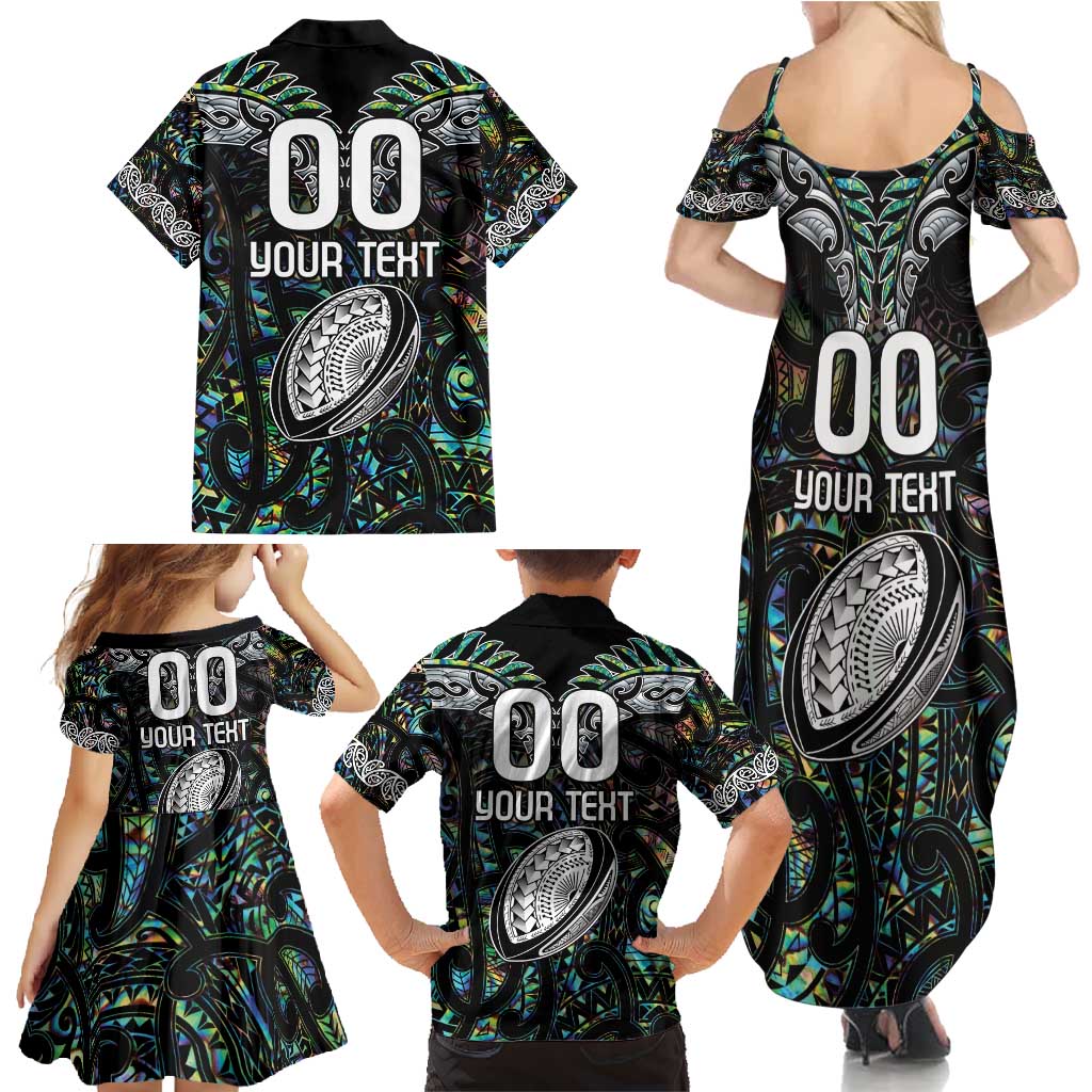 Custom New Zealand Family Matching Summer Maxi Dress and Hawaiian Shirt Maori Rugby Tattoo Papua Shell