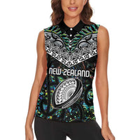 Custom New Zealand Women Sleeveless Polo Shirt Maori Rugby Tattoo Papua Shell