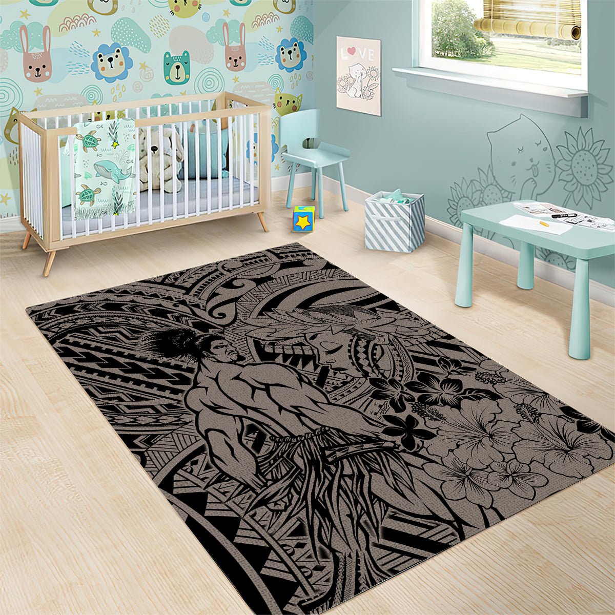 Beauty and The Warrior Polynesian Valentine Area Rug Hibiscus FLowers Brown Style LT9 - Polynesian Pride