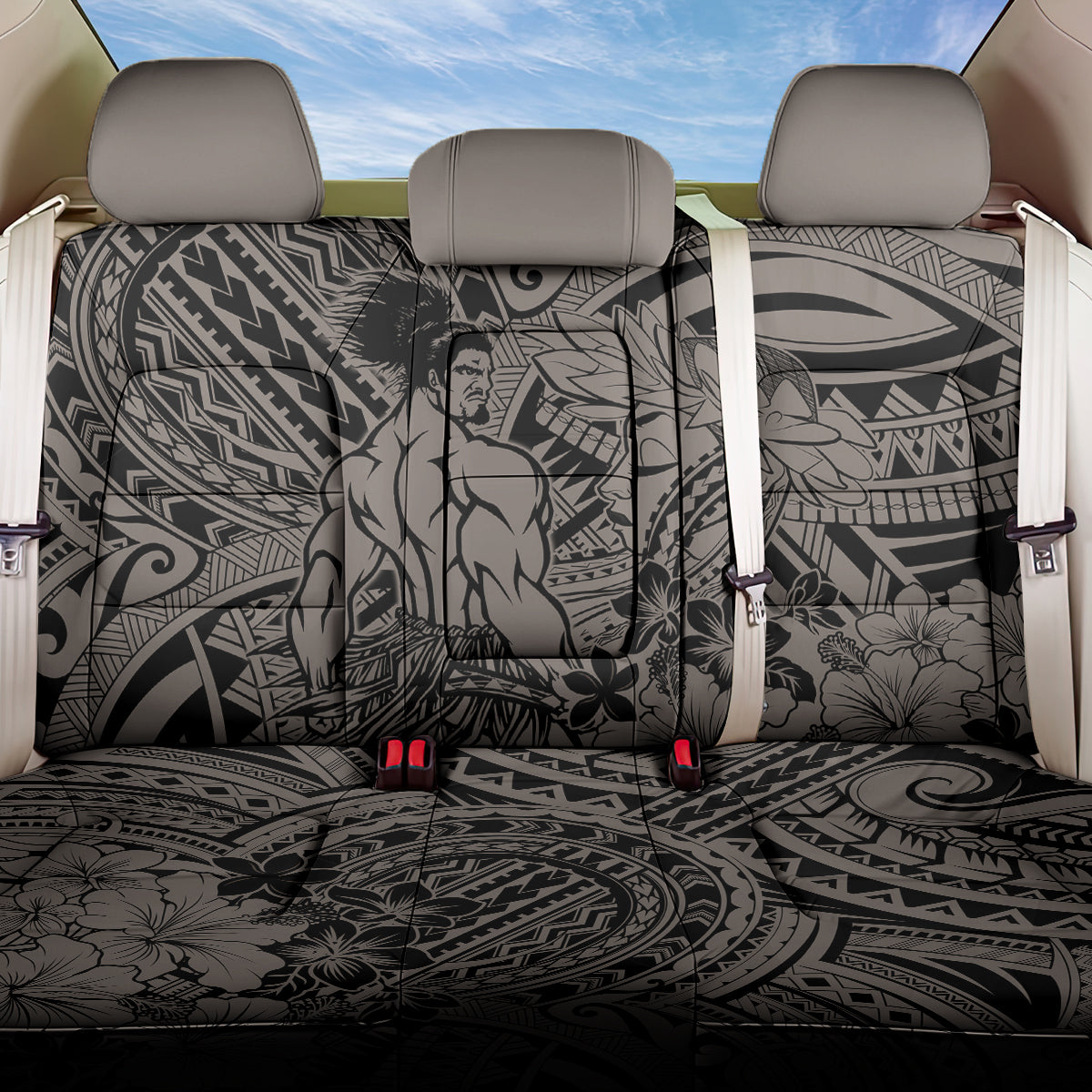 Beauty and The Warrior Polynesian Valentine Back Car Seat Cover Hibiscus FLowers Brown Style LT9