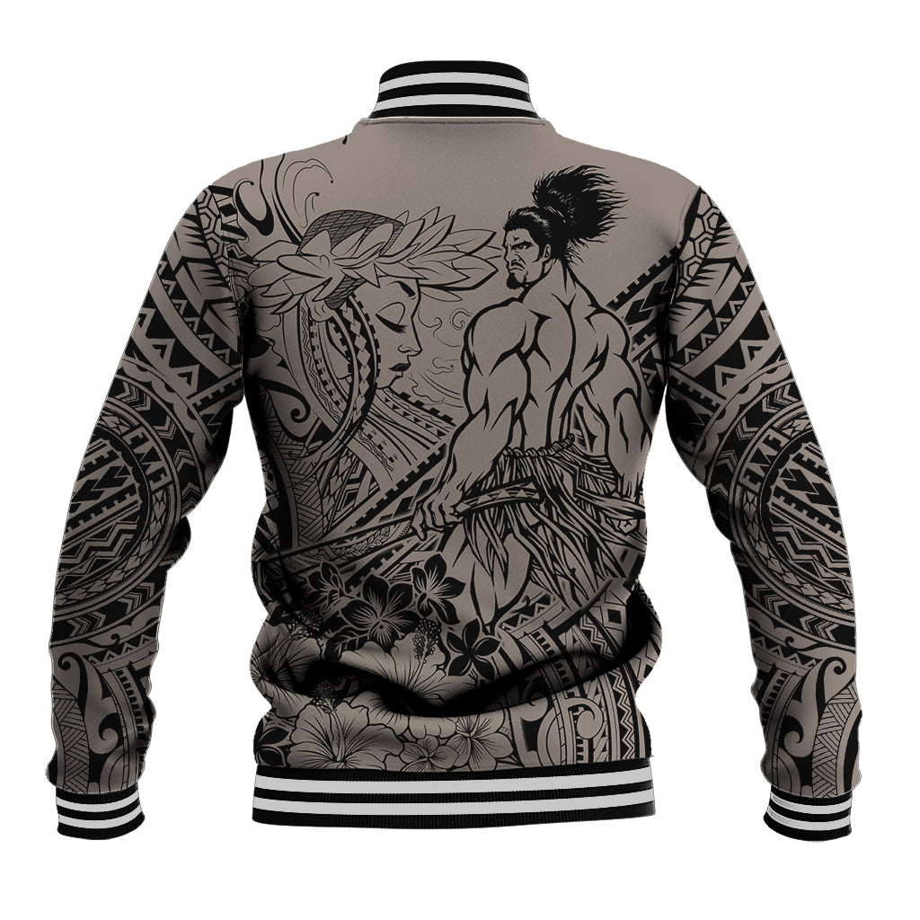 Beauty and The Warrior Polynesian Valentine Baseball Jacket Hibiscus FLowers Brown Style LT9 - Polynesian Pride