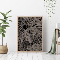 Beauty and The Warrior Polynesian Valentine Canvas Wall Art Hibiscus FLowers Brown Style LT9 - Polynesian Pride