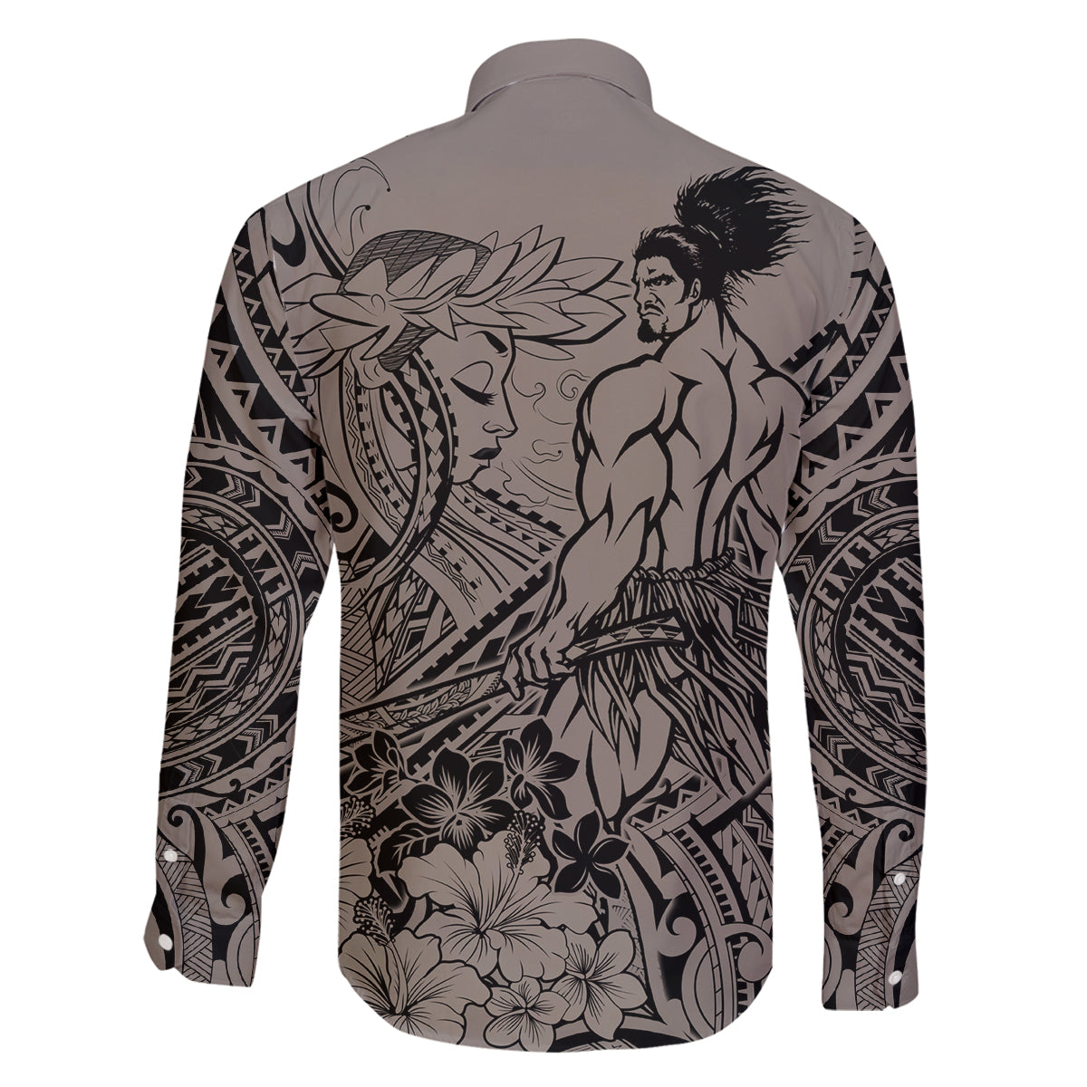 Beauty and The Warrior Polynesian Valentine Family Matching Puletasi Dress and Hawaiian Shirt Hibiscus FLowers Brown Style LT9 - Polynesian Pride