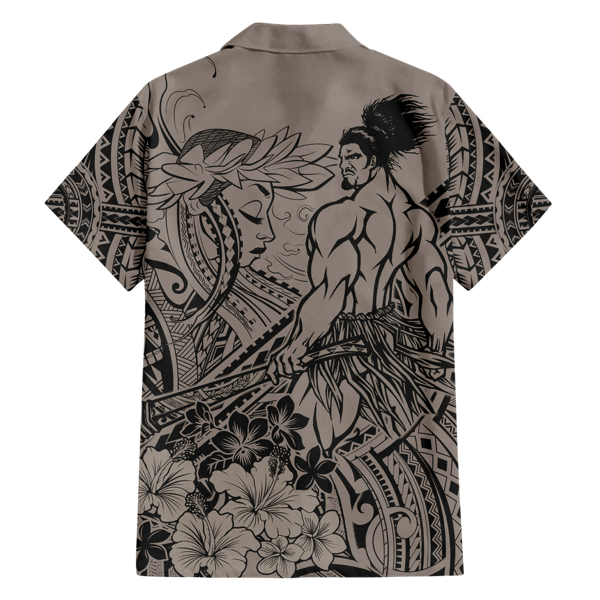 Beauty and The Warrior Polynesian Valentine Family Matching Short Sleeve Bodycon Dress and Hawaiian Shirt Hibiscus FLowers Brown Style LT9 - Polynesian Pride