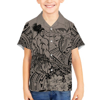 Beauty and The Warrior Polynesian Valentine Family Matching Summer Maxi Dress and Hawaiian Shirt Hibiscus FLowers Brown Style LT9 Son's Shirt Brown - Polynesian Pride
