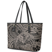 Beauty and The Warrior Polynesian Valentine Leather Tote Bag Hibiscus FLowers Brown Style LT9 - Polynesian Pride