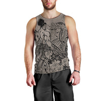 Beauty and The Warrior Polynesian Valentine Men Tank Top Hibiscus FLowers Brown Style LT9 - Polynesian Pride