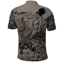 Beauty and The Warrior Polynesian Valentine Polo Shirt Hibiscus FLowers Brown Style LT9 - Polynesian Pride
