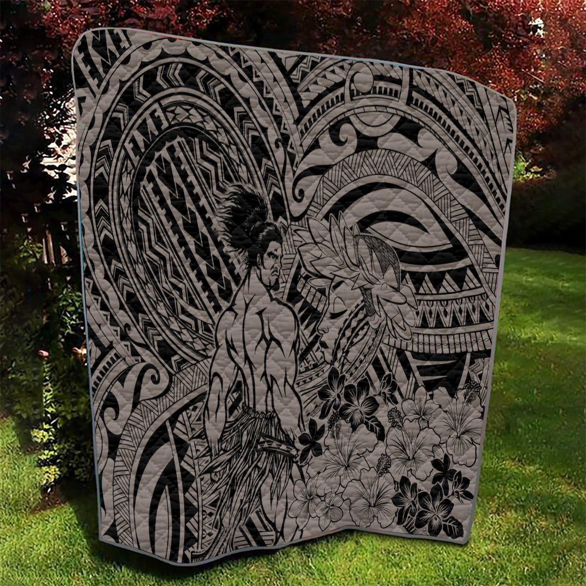 Beauty and The Warrior Polynesian Valentine Quilt Hibiscus FLowers Brown Style LT9 - Polynesian Pride
