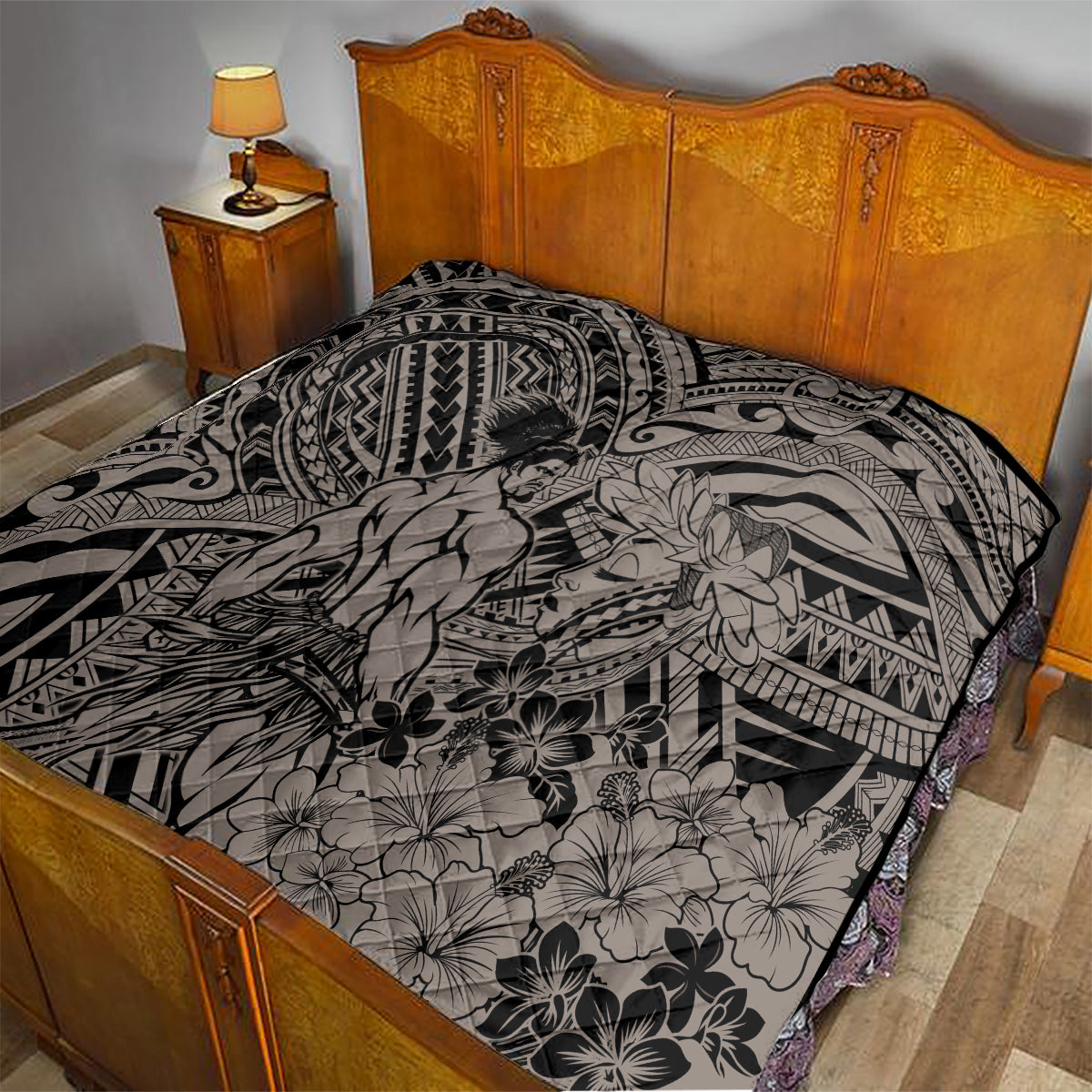 Beauty and The Warrior Polynesian Valentine Quilt Hibiscus FLowers Brown Style LT9 - Polynesian Pride