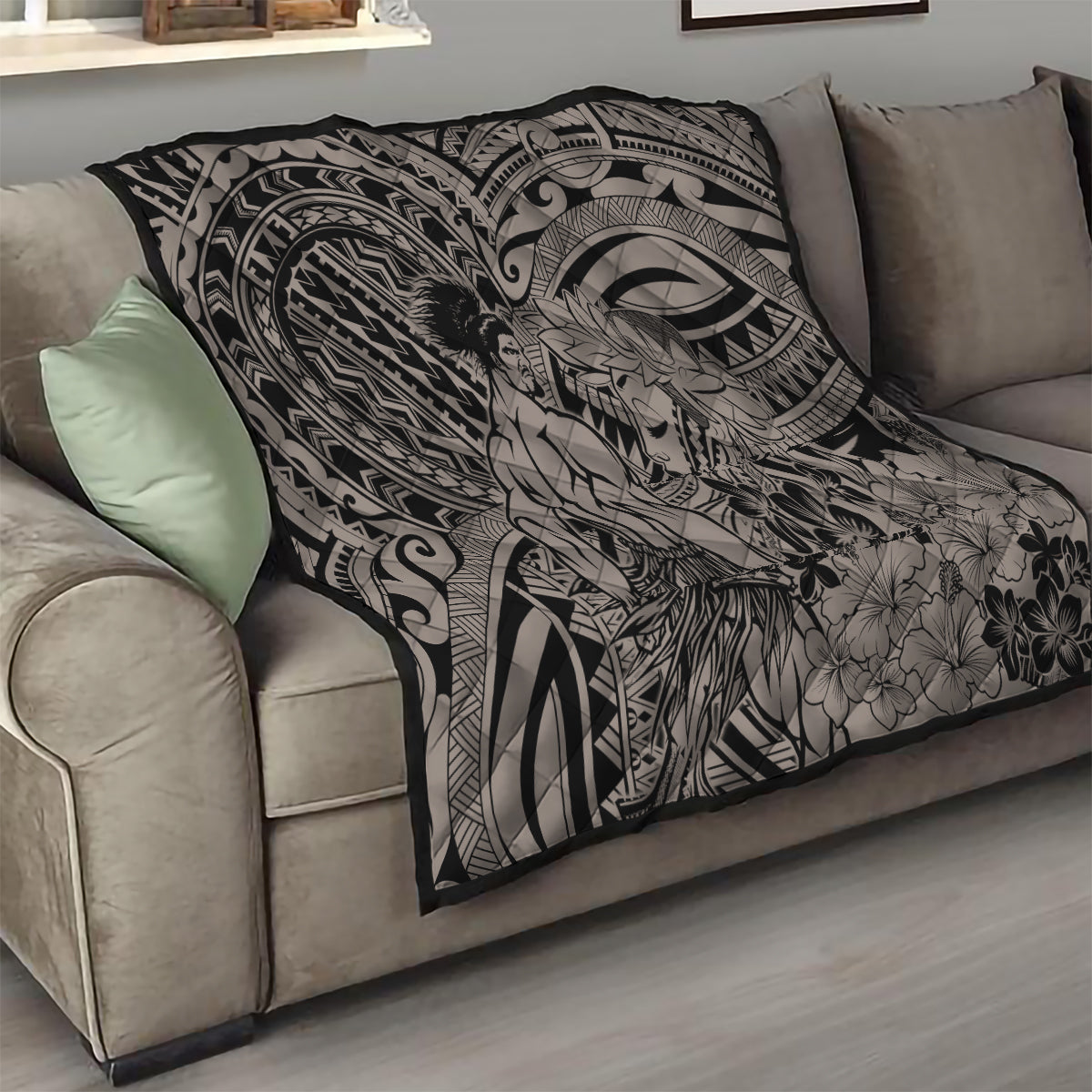 Beauty and The Warrior Polynesian Valentine Quilt Hibiscus FLowers Brown Style LT9 - Polynesian Pride