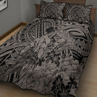 Beauty and The Warrior Polynesian Valentine Quilt Bed Set Hibiscus FLowers Brown Style LT9 - Polynesian Pride