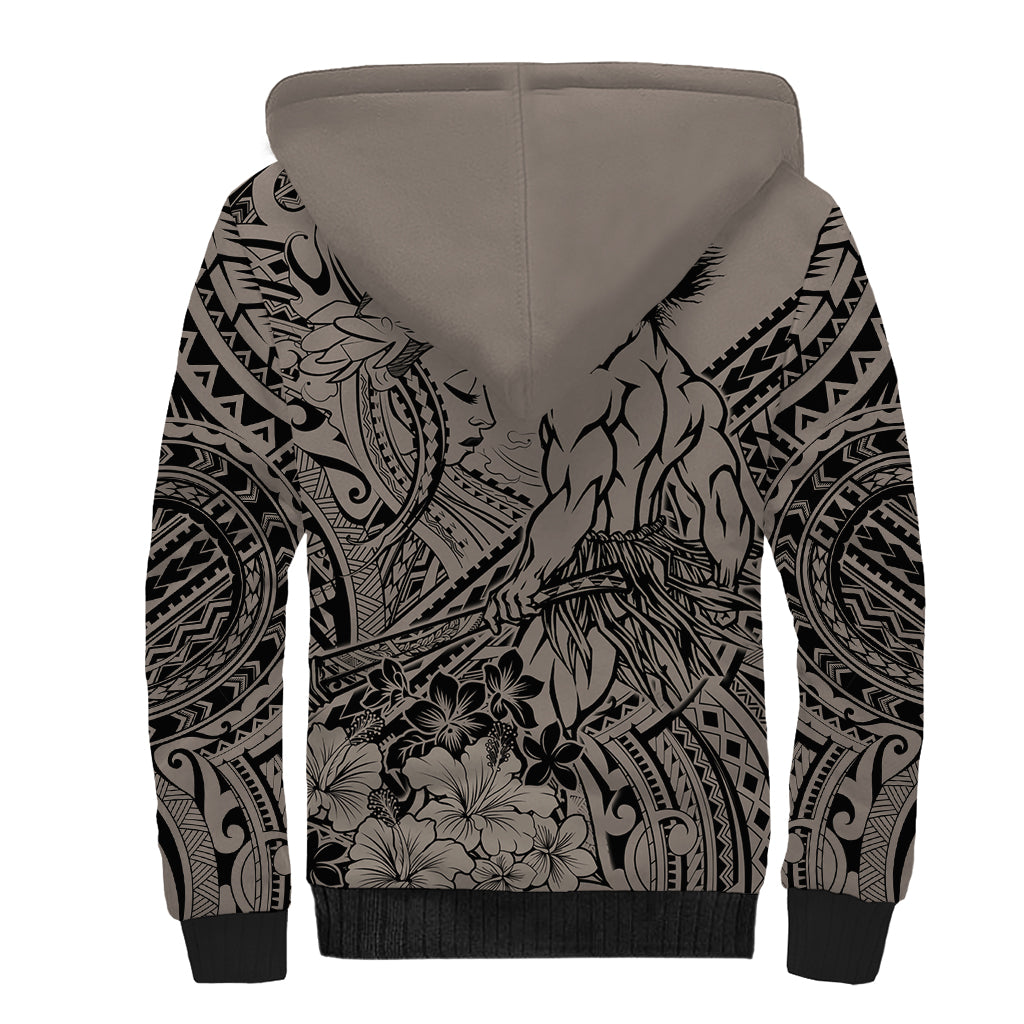 Beauty and The Warrior Polynesian Valentine Sherpa Hoodie Hibiscus FLowers Brown Style LT9 - Polynesian Pride