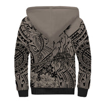Beauty and The Warrior Polynesian Valentine Sherpa Hoodie Hibiscus FLowers Brown Style LT9 - Polynesian Pride