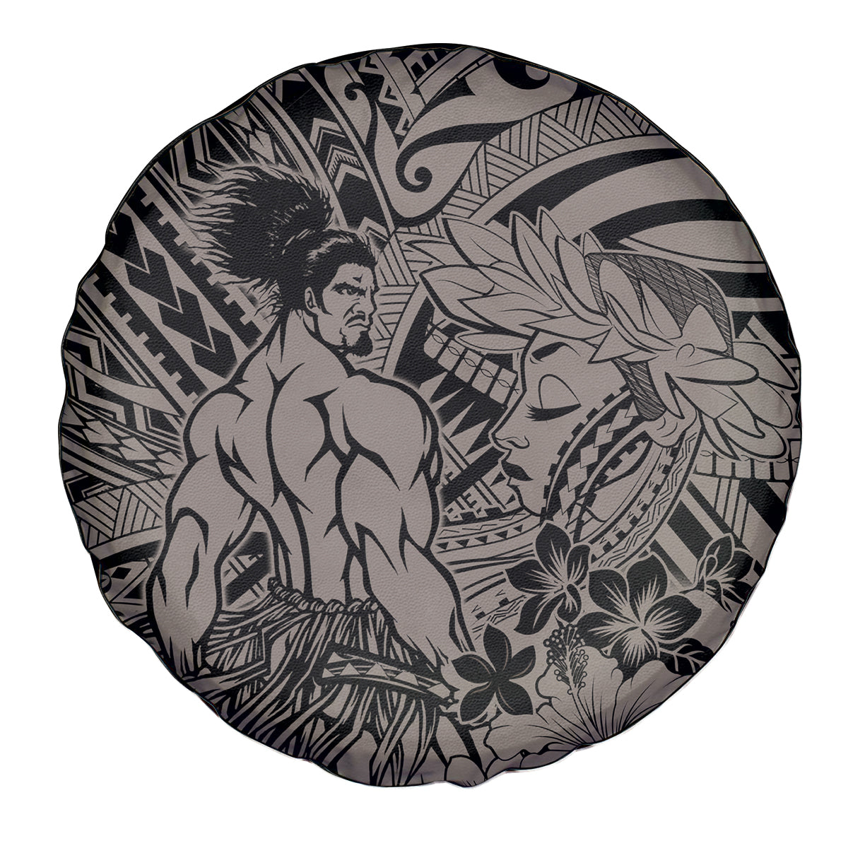 Beauty and The Warrior Polynesian Valentine Spare Tire Cover Hibiscus FLowers Brown Style LT9 - Polynesian Pride