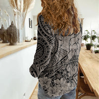 Beauty and The Warrior Polynesian Valentine Women Casual Shirt Hibiscus FLowers Brown Style LT9 - Polynesian Pride