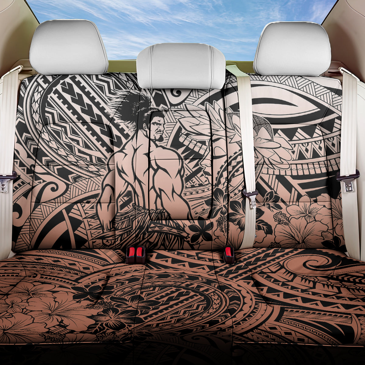 Beauty and The Warrior Polynesian Valentine Back Car Seat Cover Hibiscus FLowers Orange Style LT9