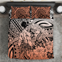 Beauty and The Warrior Polynesian Valentine Bedding Set Hibiscus FLowers Orange Style LT9 Orange - Polynesian Pride