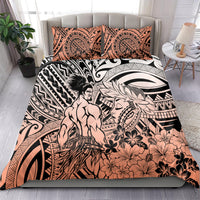 Beauty and The Warrior Polynesian Valentine Bedding Set Hibiscus FLowers Orange Style LT9 - Polynesian Pride