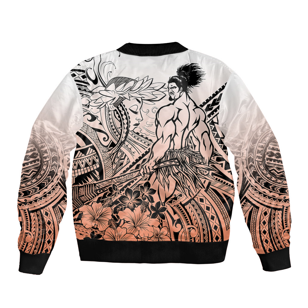 Beauty and The Warrior Polynesian Valentine Bomber Jacket Hibiscus FLowers Orange Style LT9 - Polynesian Pride