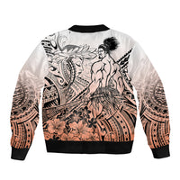 Beauty and The Warrior Polynesian Valentine Bomber Jacket Hibiscus FLowers Orange Style LT9 - Polynesian Pride