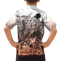 Beauty and The Warrior Polynesian Valentine Family Matching Puletasi Dress and Hawaiian Shirt Hibiscus FLowers Orange Style LT9 - Polynesian Pride