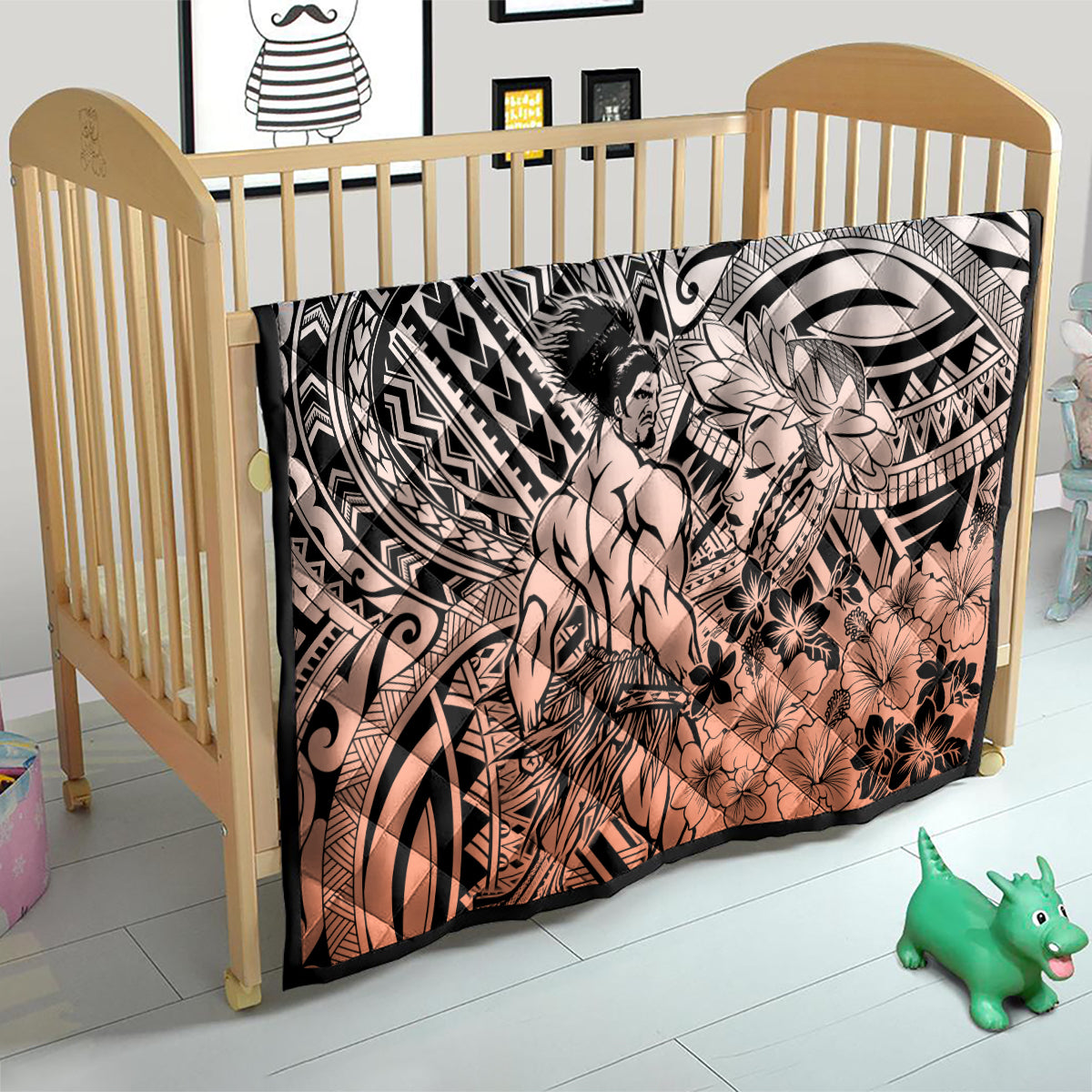 Beauty and The Warrior Polynesian Valentine Quilt Hibiscus FLowers Orange Style LT9 - Polynesian Pride