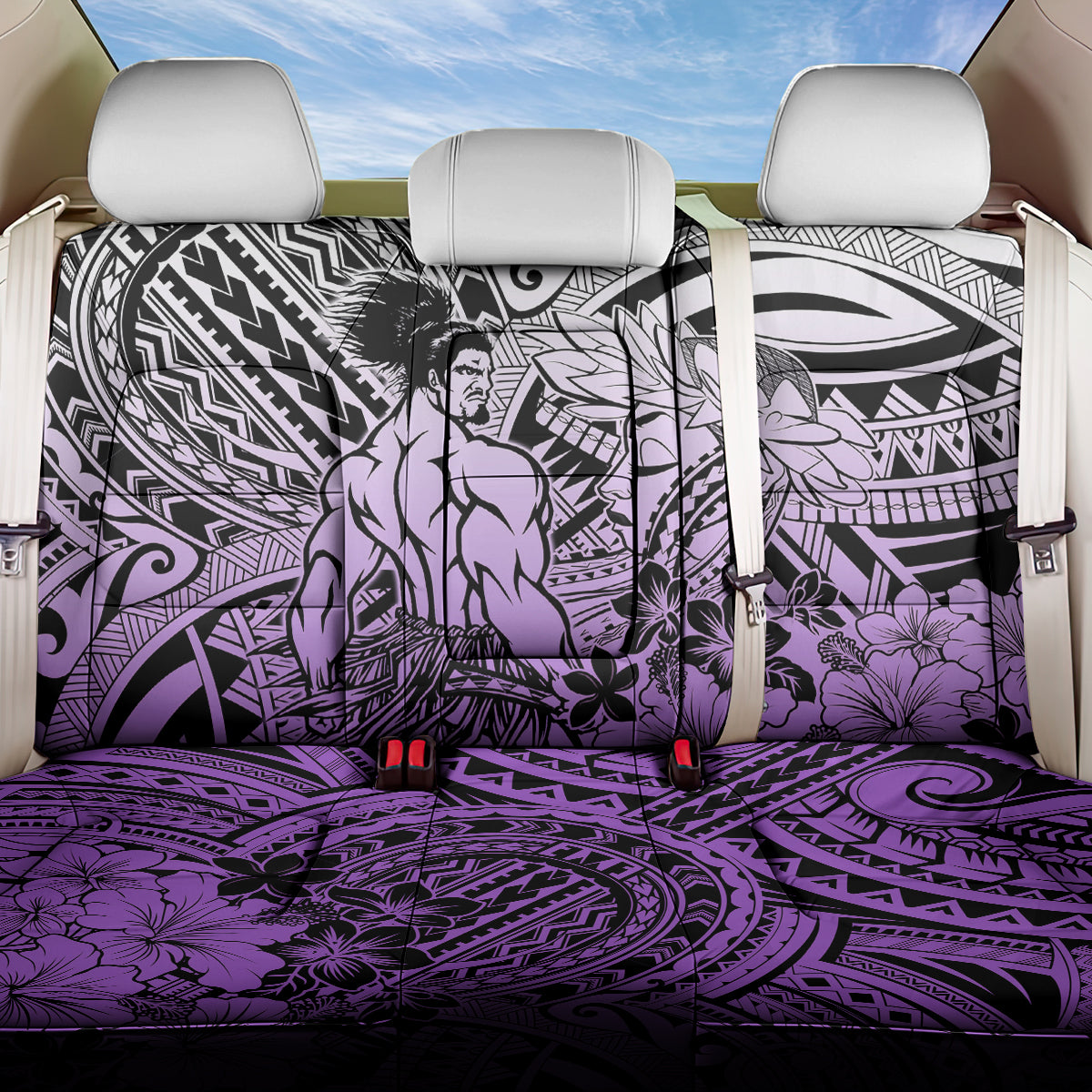 Beauty and The Warrior Polynesian Valentine Back Car Seat Cover Hibiscus FLowers Purple Style LT9