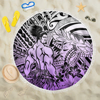 Beauty and The Warrior Polynesian Valentine Beach Blanket Hibiscus FLowers Purple Style LT9 One Size 150cm Purple - Polynesian Pride