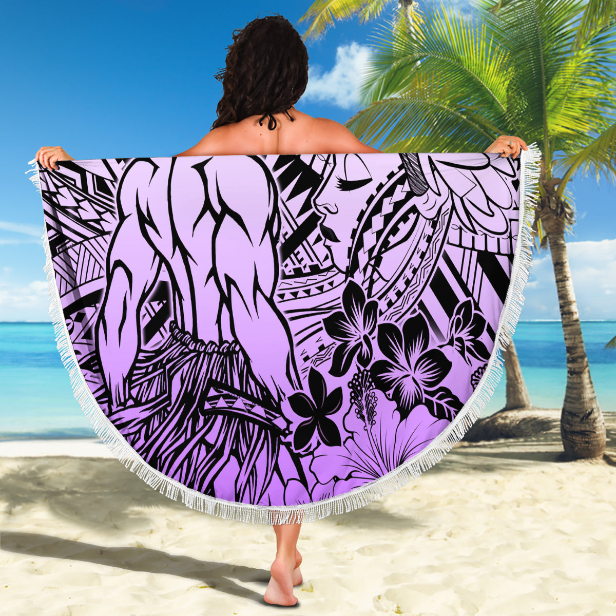Beauty and The Warrior Polynesian Valentine Beach Blanket Hibiscus FLowers Purple Style LT9 - Polynesian Pride