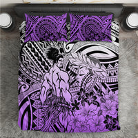 Beauty and The Warrior Polynesian Valentine Bedding Set Hibiscus FLowers Purple Style LT9 Purple - Polynesian Pride